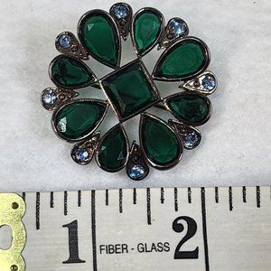 Vintage Green and Blue Rhinestone Brooch